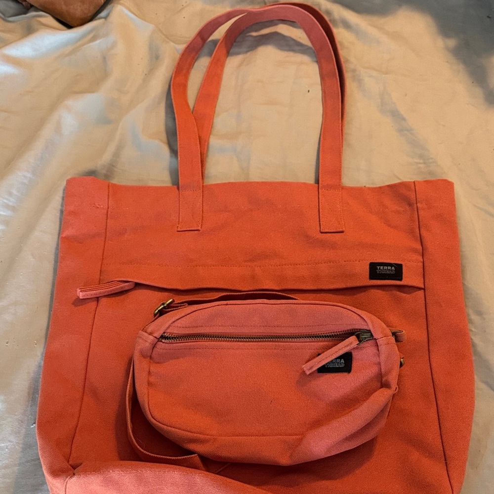 Orange Tote Bag with Pouch